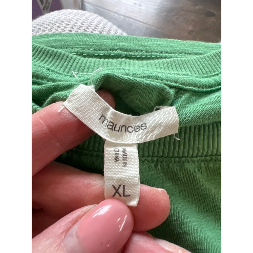 Maurices Womens XL Green Puff Sleeve T-Shirt Cotton Modal Blend Crew Neck Top - Picture 2 of 3
